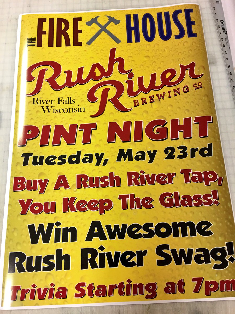 rushriverbeer's tweet photo. Rush River Pint Night @ECFireHouse tomorrow! #rushriver #eauclaire #localbeer #pintnight https://t.co/IaZ8udbsSd