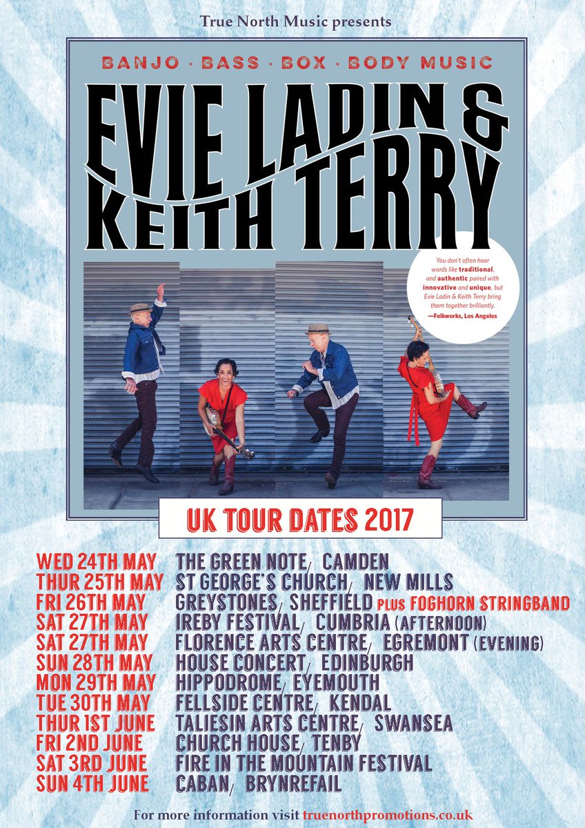 TrueNorthGigs's tweet image. Top notch traditional &amp;amp; original #Americana &amp;amp; more from @EvieLadin &amp;amp; #KeithTerry on tour in the UK from Weds! #banjo #bodymusic #crosspulse