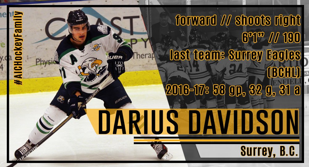 AIC_Hockey's tweet photo. INCOMING FRESHMAN HIGHLIGHT: 

Darius Davidson will join us this fall from @SurreyEagles. https://t.co/4taQhUB4KB