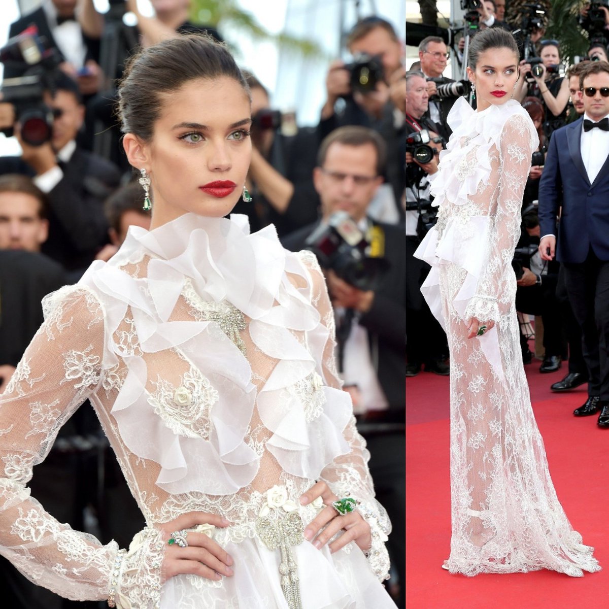 NinetiesStrike's tweet photo. Sara Sampaio looks angelic and lovely in Francesco Scognamiglio at the #CannesFilmFestival #Cannes2017  #Cannes70 #sarasampaio https://t.co/XZbRagusIf