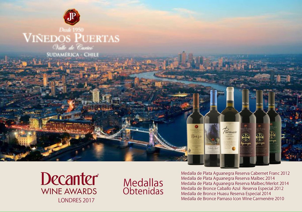 winesofcurico's tweet photo. Muchas felicitaciones a todo el equipo de @VinedosPuertas por estos importantes reconocimientos en Decanter Awards Londres 2017! 👏🏻👏🏻🍷🍷 https://t.co/rOGHdH3dG6