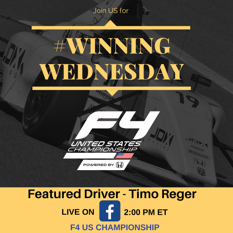 F4Championship's tweet image. @TimoReger hosts #WinningWednesday this week LIVE at 3pm ET on #F4US #facebook. Start sending your questions! #AskUS