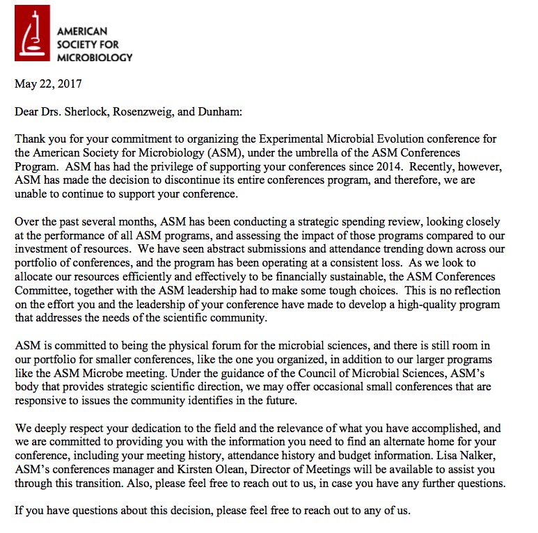 gsherloc's tweet photo. @GenIgnored @ASMicrobiology I haven't seen official news, but received letter today in response to planning enquiry for next ASM EME conference. https://t.co/59jLnKgPXC
