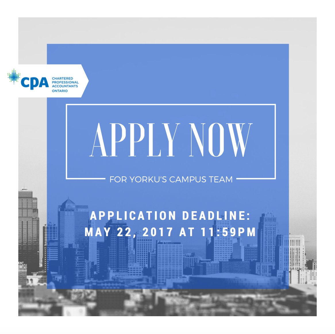 CPAYork's tweet photo. Last day to apply for the York University CPA Ontario Campus Team! Get your applications in by 11:59PM tonight! https://t.co/BVWIN9ywOh https://t.co/u5aCCVfXAX