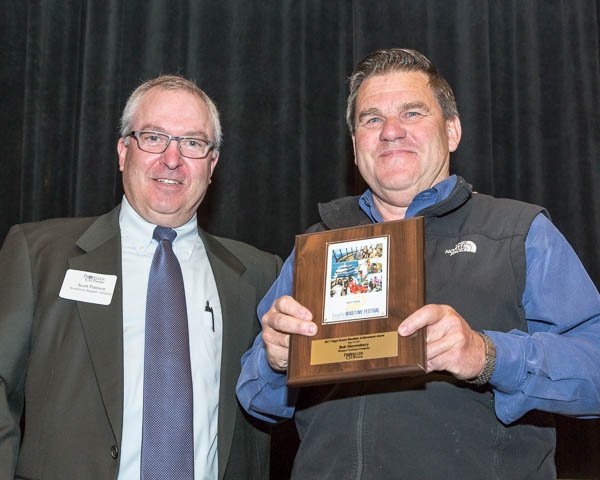 Congrats Bob Shrewsbury, Western Towboat, who received the Puget Sound Maritime Achievement Award. Scott Pattison presented the award.
