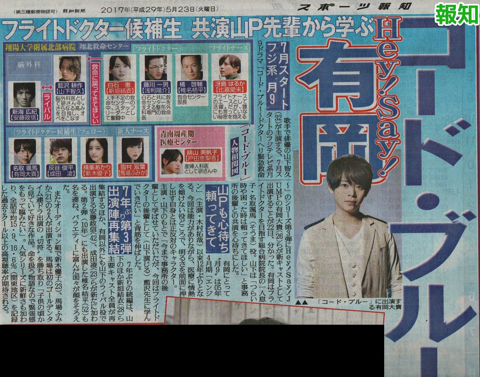 てくてく Hey Say Jump 有岡大貴くん フジ月21ドラマ コード ブルー ドクターヘリ緊急救命 続編 7月スタート に出演 フライトドクター候補生役 T Co Adp2zpyprt Twitter
