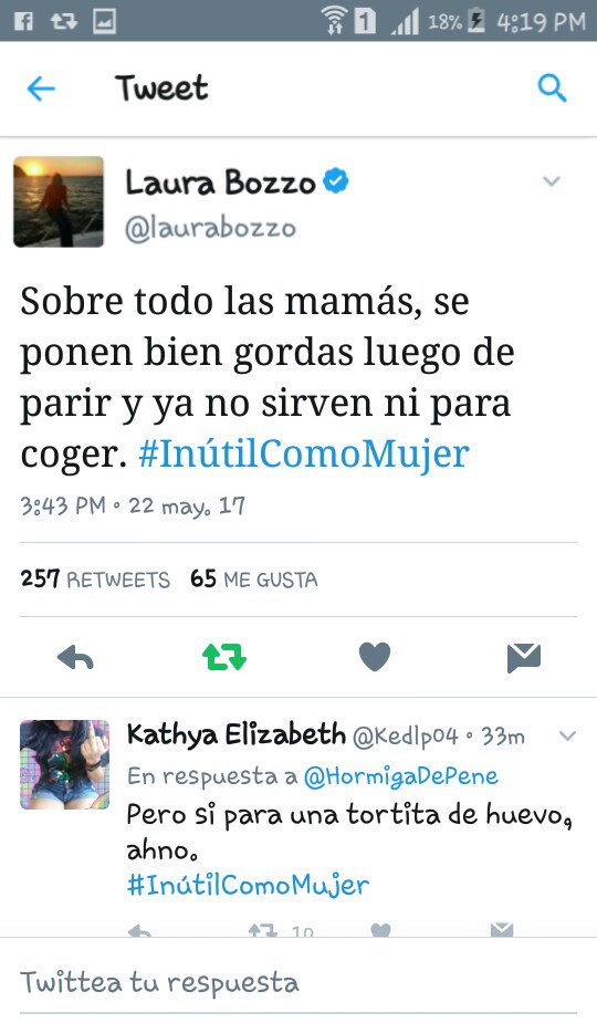 Jupamalaa's tweet photo. #InútilComoMujer @laurabozzo como es posible que usted haga esos tweets en contra de la mujer 😠😠😳 https://t.co/t19ipFMa2h
