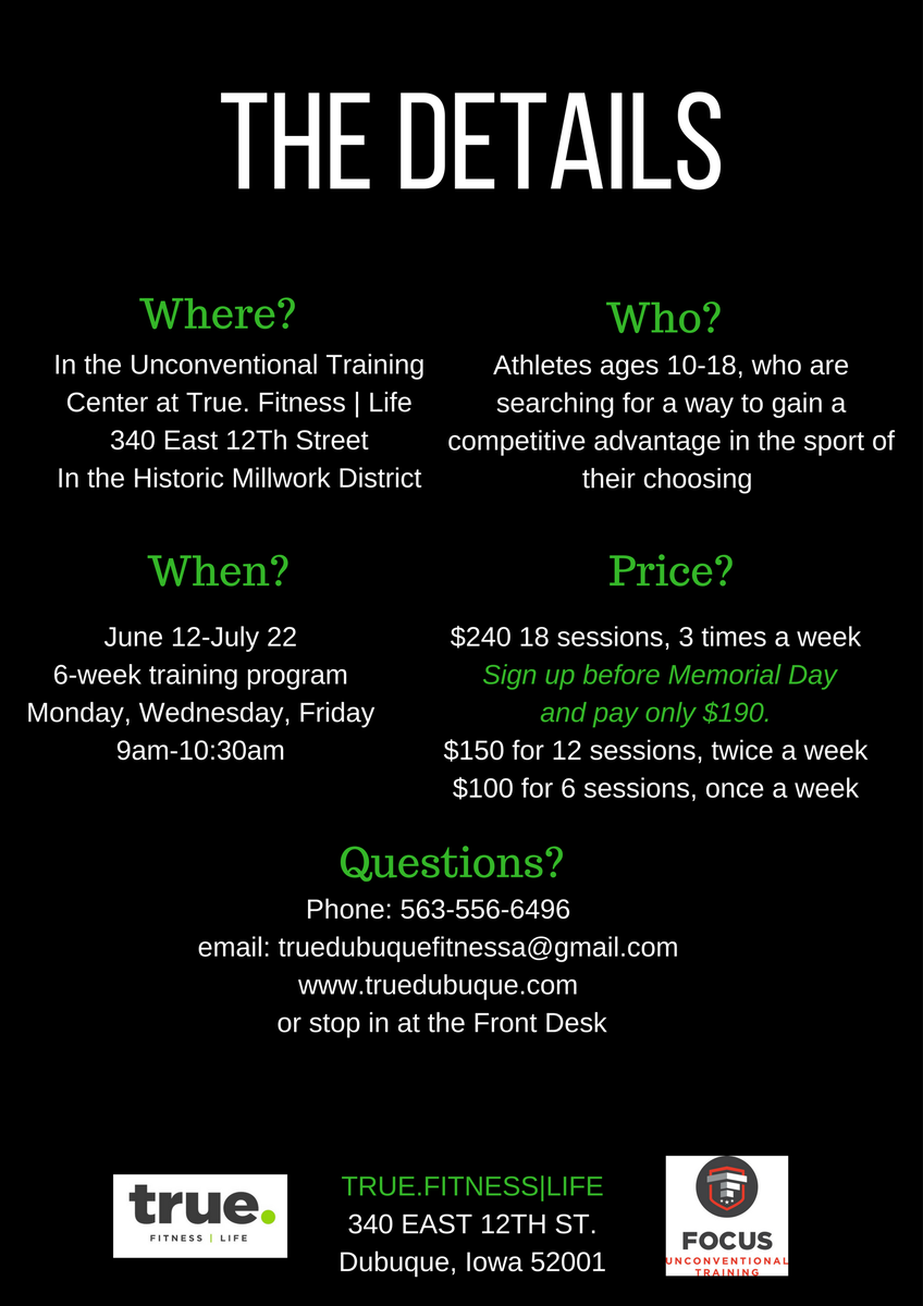 truedubuque's tweet photo. Looking to improve overall performance in your sport? Join our 6 week Training camp for Kids. Sign-up before Memorial Day for 20% off. https://t.co/dtZ03sHhR8