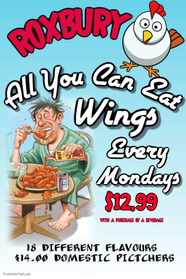 The_Roxbury_'s tweet photo. Monday All U Can Eat Wings @The_Roxbury_ #longweekend #NHLPLAYOFFS #ldnont #westernu #fanshawesu https://t.co/DZhNAEckn5