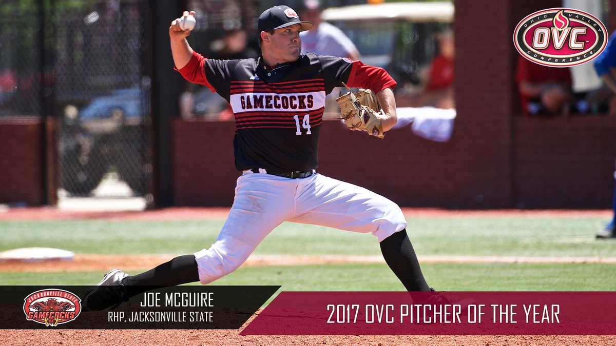 2017 OVC Pitcher of the Year: @JSUBB Joe McGuire (<a href="/joejoemc7/">Joe McGuire</a>) - OVC-best 3.20 ERA, 8 wins, .209 OBA (1st JSU player to win award)
