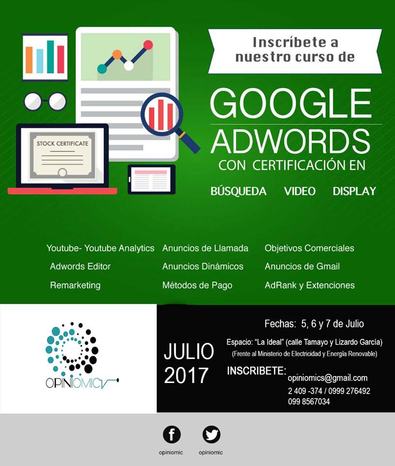 Opiniomic's tweet photo. Interesados en ser expertos en el manejo de #GoogleAdWords y obtener certificación de GOOGLE?Ven al  taller organizado por #Opiniomic https://t.co/LoY2V41GCM