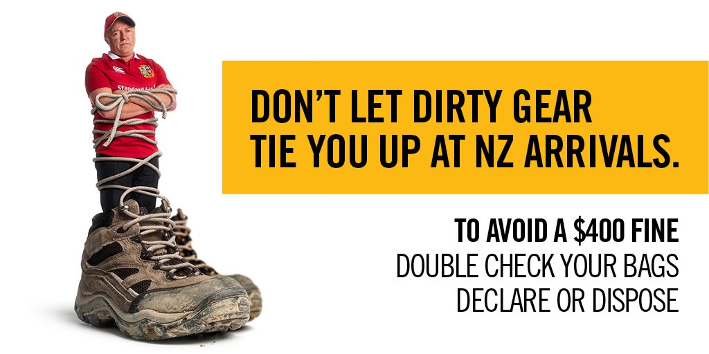 MPI_NZ's tweet photo. Heading to NZ for #LionsNZ2017? Clean your gear first!
(With soap, not your tears from losing the last 4 times 😢)
#NZRules #Biosecurity https://t.co/7Ssd5LBIUT