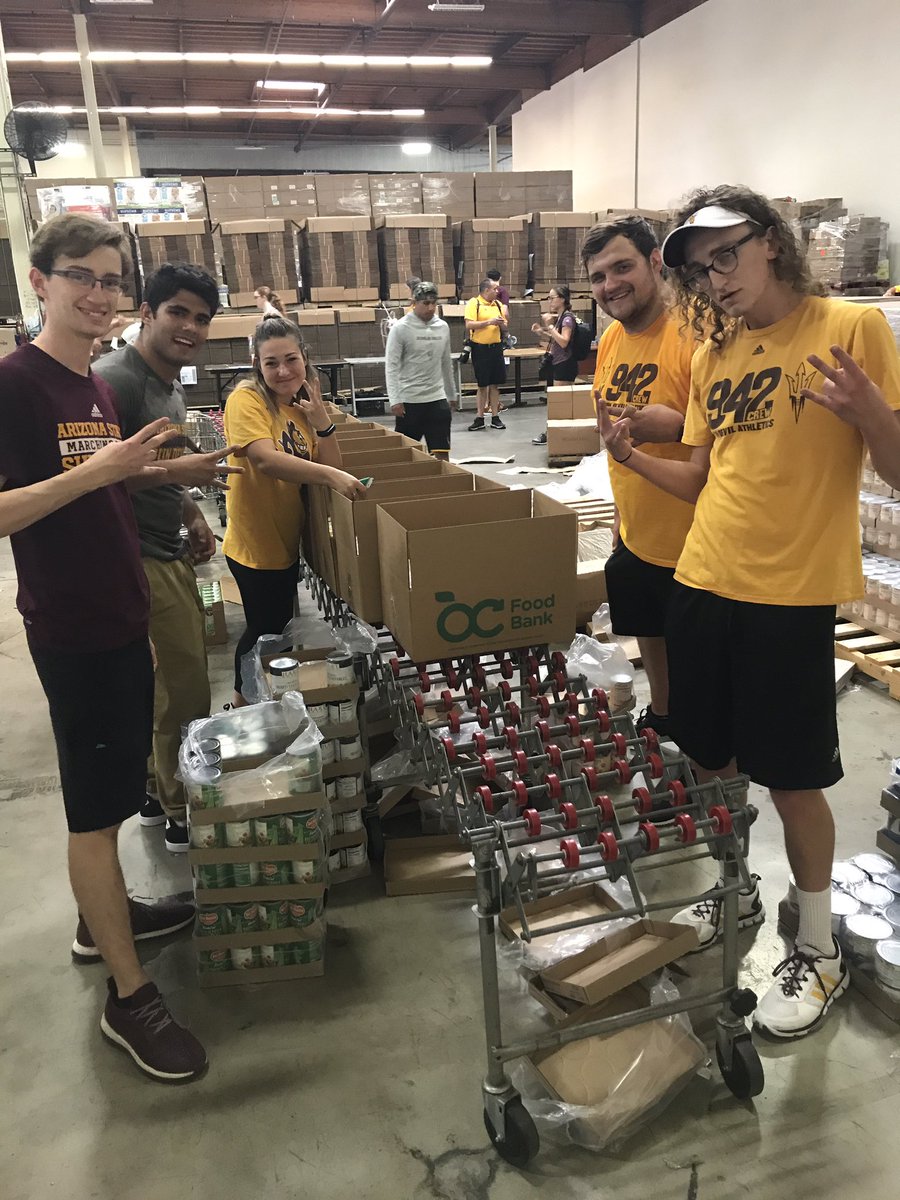 942Crew's tweet photo. No better way to start the Anaheim trip than packing food boxes at @OC_FoodBank #SunDevilServe #SunDevilCaravan https://t.co/CFgCE08E6N