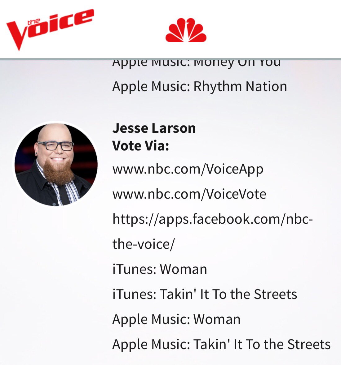 YakkTastic's tweet photo. THESE are your voting methods for #JesseLarson !! Spread the word!! Let's help him bring it home! #theVoice https://t.co/SqvTVNLfVi