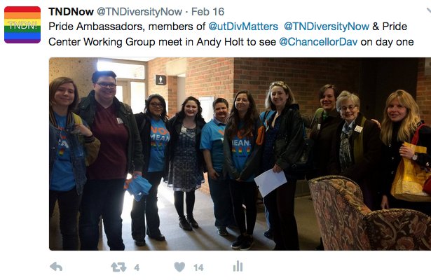 TNDiversityNow's tweet photo. It's now been one year since the defunding and 3 months since we provided the Chancellor with our report. Fund Pride. https://t.co/CrL9TUEkCx