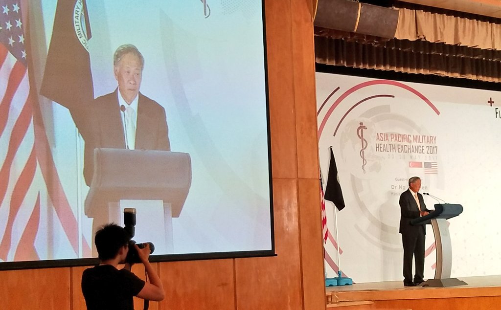 theCGHE's tweet photo. "We need to invest adequately to build military medical care" because it benefits mil &amp; civ: Singapore minister of Defense #APMHE2017 https://t.co/qkB2gssvxO
