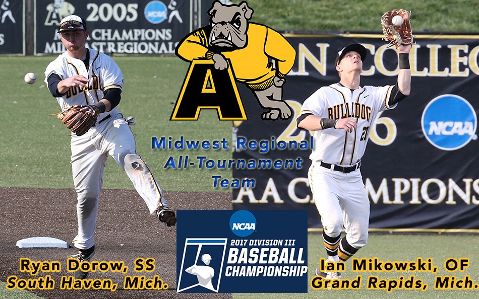 AdrianBulldogs's tweet photo. @ryandorow5, @Ian_Mikowski7 @AdrianBaseball Selected for the NCAA D-III Midwest Regional All-Tournament Team. https://t.co/nzD6MAOoLB https://t.co/RRmZPGwBgr
