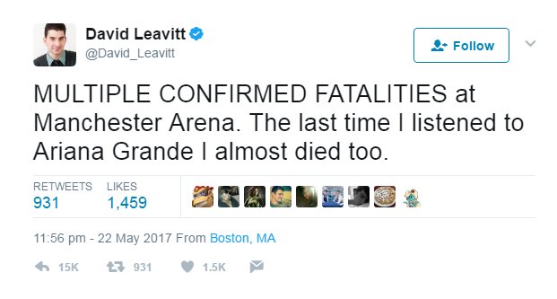 legacyproject01's tweet photo. @cbs @yahoo @axs He works or you? NO MORE he shouldn't, disgusting creature!! #MENArena #Manchester #manchesterexplosion #PrayForManchester https://t.co/rCpuoEFSxb