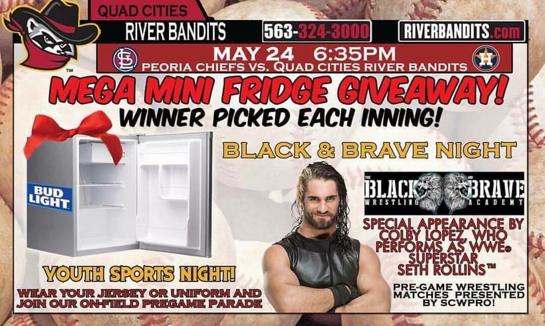 QCBanditPhotog's tweet photo. Wednesday night come see @BlackandBrave &amp; @SCWPro at Modern Woodmen Park https://t.co/jHCPLnpWYf