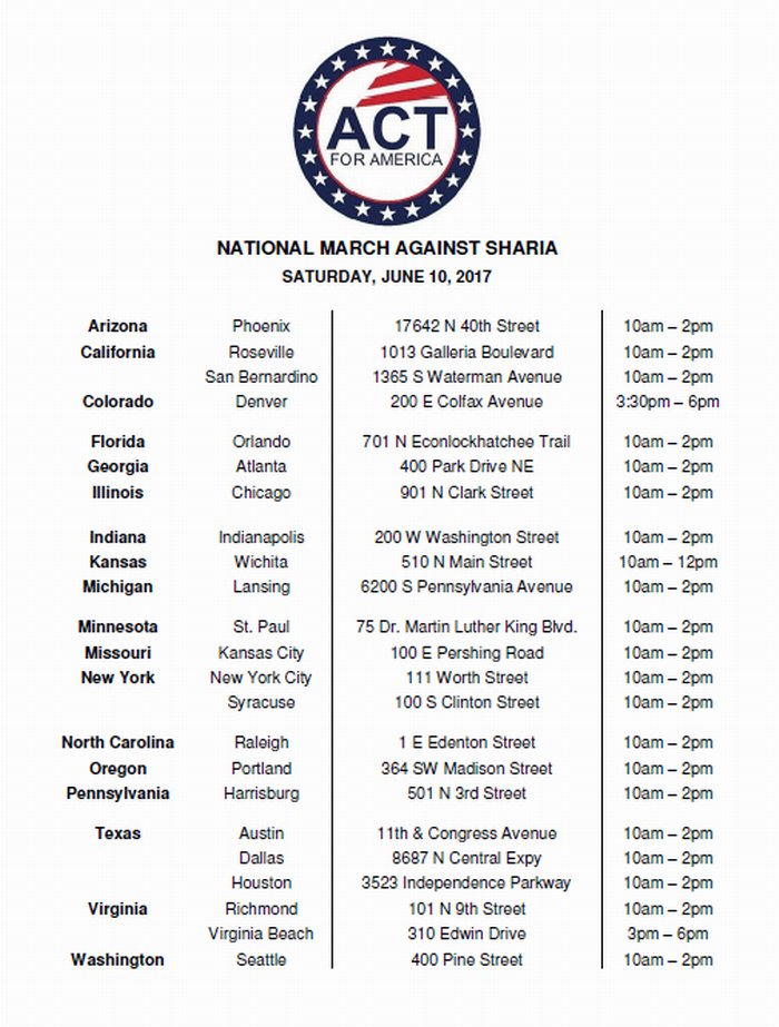 PaxHart's tweet photo. JUNE 10th - Nationwide U.S. rallies against Sharia and radical Islam. #MarchAgainstSharia #ManchesterArena @MarchAgstSharia https://t.co/dokpNxYM9S