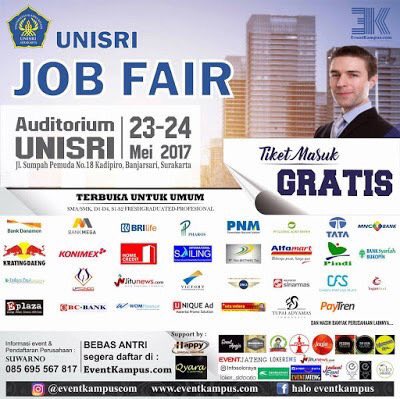 KemnakerRI's tweet photo. Unisri Job Fair Hari Ini dan Besok!

Ojo Lali Melu Daftar Yo! Ora Mbayar alias Gratis! https://t.co/ZZsPpIjABp