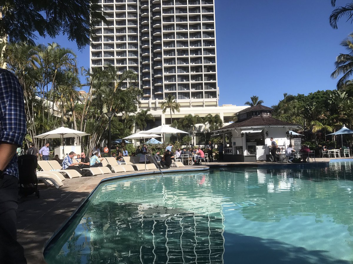 kirkj's tweet photo. #AusCERT2017 lunch by the pool is pretty special! https://t.co/2DszmSxkQb