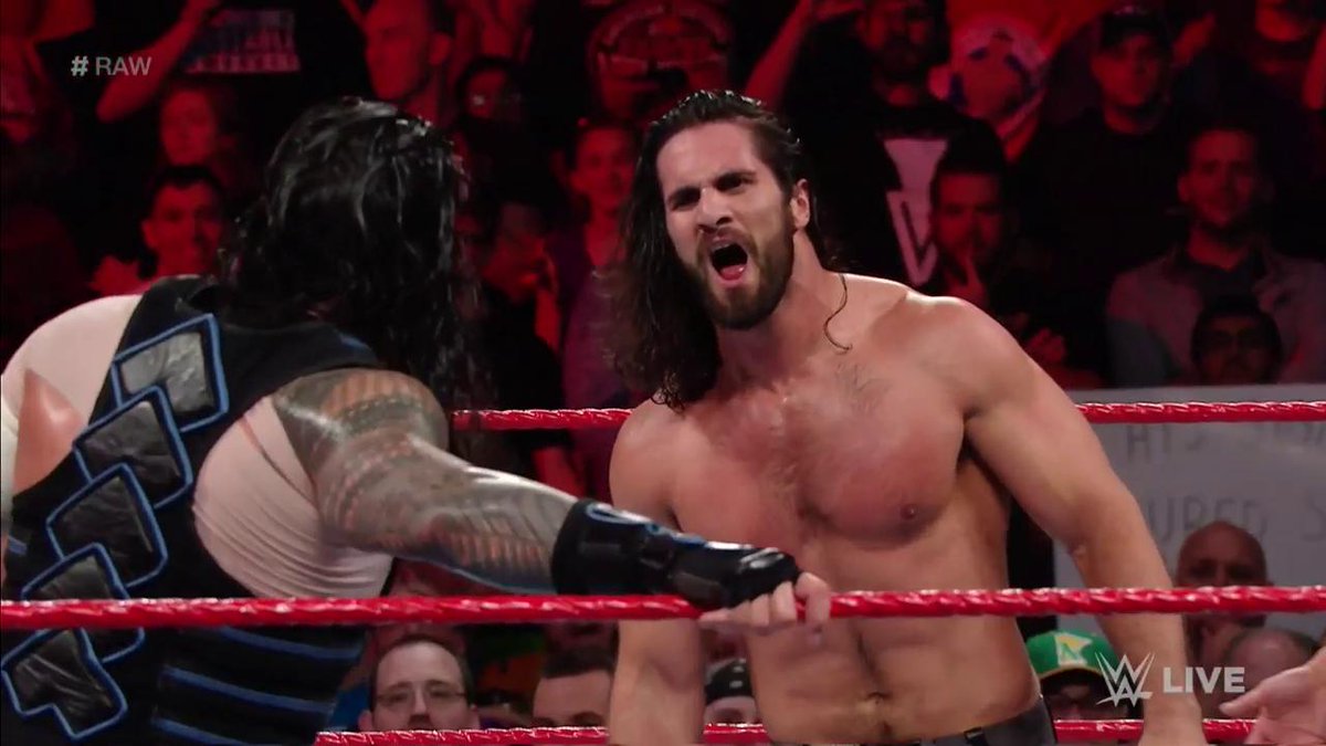 WWEUniverse's tweet photo. Trouble in paradise now for @WWERollins and @WWERomanReigns after an accidental collision! #RAW https://t.co/5mXcUCke2Z