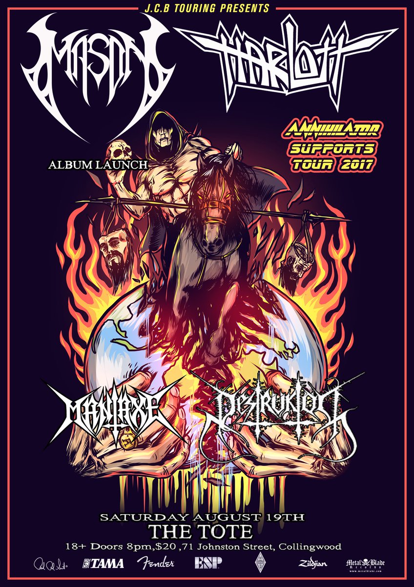 masonthrashband's tweet photo. Melbourne album launch is here! @thetotehotel w/guests @HarlottOfficial #maniaxe #destruktor https://t.co/os2ux7NX4g