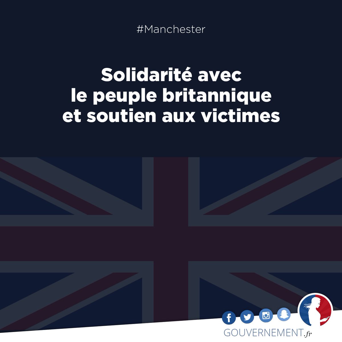 gouvernementFR's tweet photo. #Manchester
Solidarité avec le peuple britannique et soutien aux victimes 🇫🇷🇬🇧 https://t.co/d2d3Sp2QUp