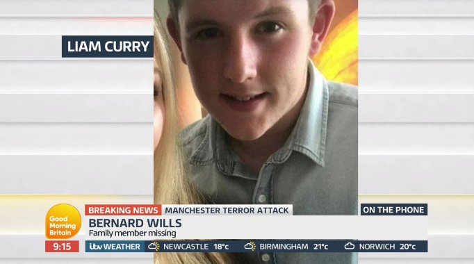 This is 19-year-old Liam Curry, he was at the Manchester Arena last night. If you have seen him then please call 0161 856 9400