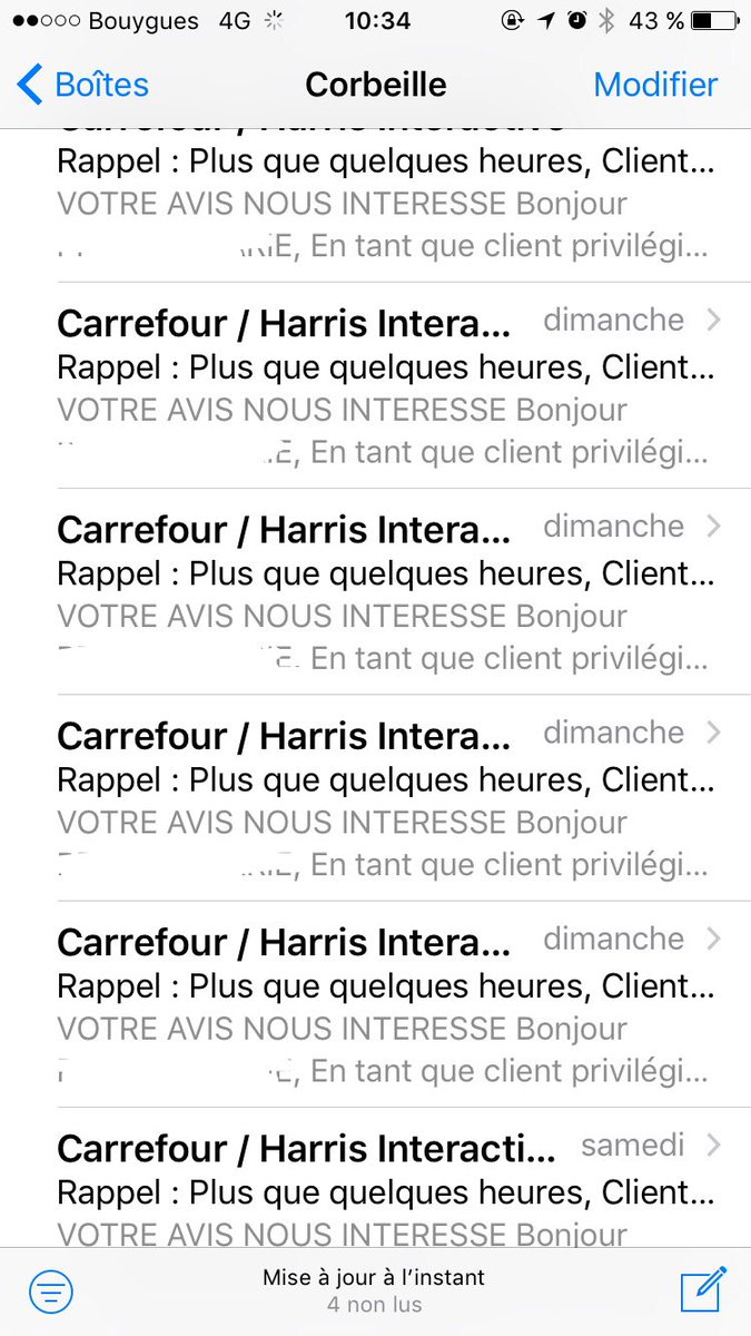 Bgmary_'s tweet photo. C'est pas du harcèlement ça ??! Et impossible de se désinscrire. @CarrefourFrance @harrisint_fr #enquete https://t.co/LBGzCQBSgh