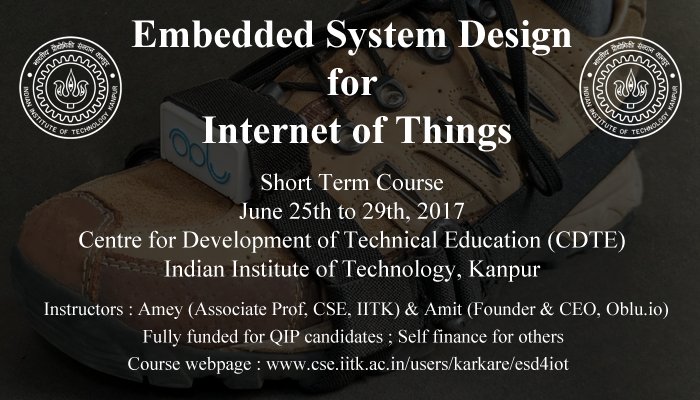 obluIoT's tweet photo. #ShortCourse on #EmbeddedSystems 4 #IoT @ beautiful #IITKanpur campus  

#obluIoT would be used as casestudy for classroom sessions and labs https://t.co/WxTzCsk8O0