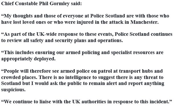 Full statement from Chief Constable Phil Gormley following #Manchester attack.