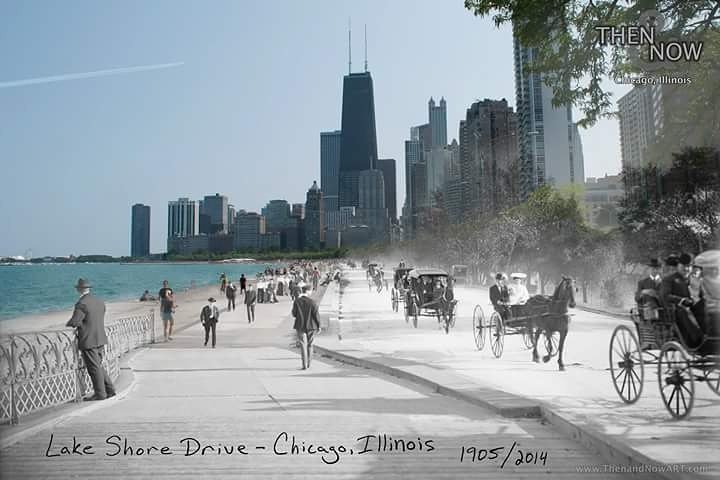 ThenNowART's tweet photo. Then &amp; Now Art® Here we have a beautiful piece of the very famous Lake Shore Drive, Chicago - IL [1905/2015] https://t.co/U8S4DpNcps