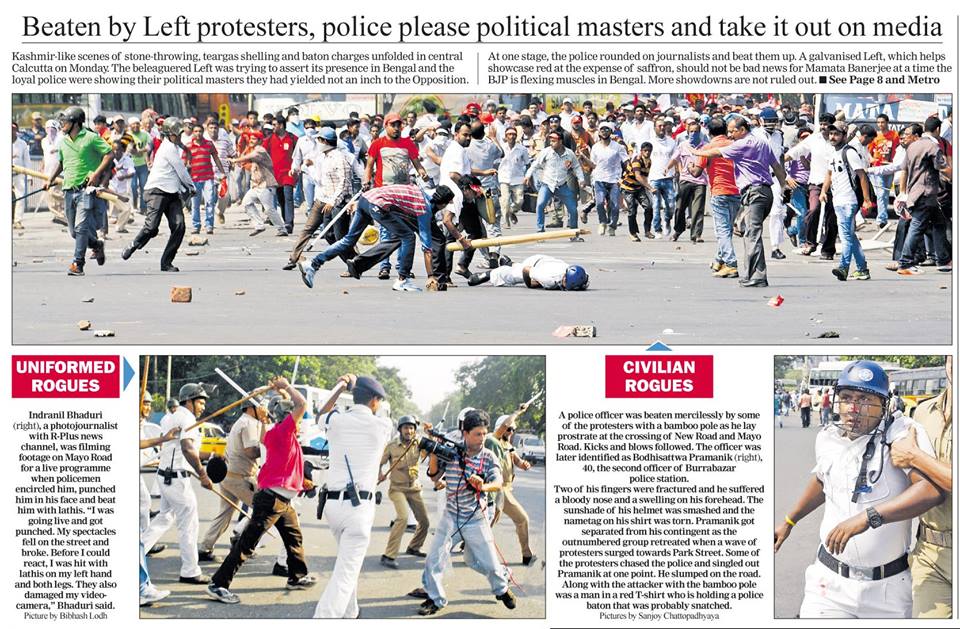 MetroTelegraph's tweet photo. Beaten by Left protesters, police please political masters &amp; take it out on Media. Read here: https://t.co/nH3boLdTiE https://t.co/xAFN5oMQst