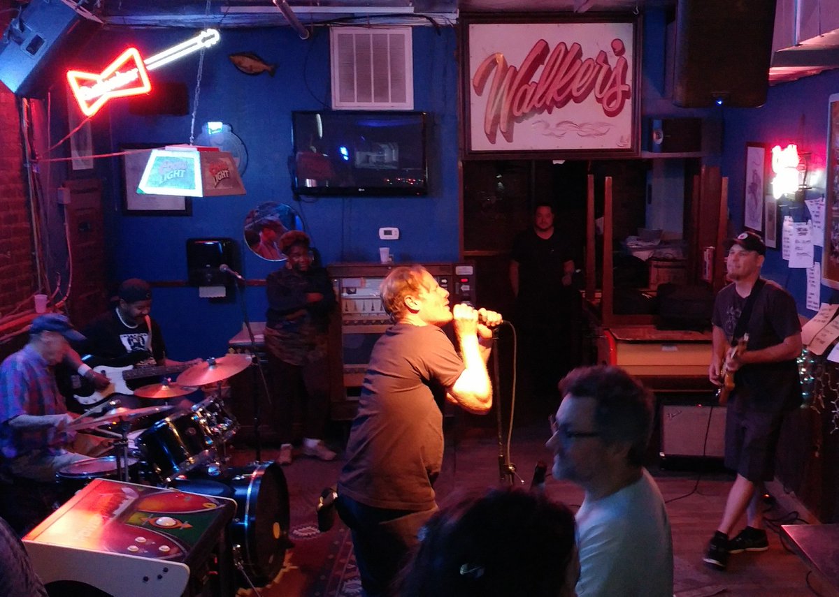 JPBowles's tweet photo. Artists Craig Smith @fatalfieldgoal &amp; @leewalton rocked Walker's Bar, Greensboro, last night. @elsewheremuseum in the house! https://t.co/1q6tzkmSt9