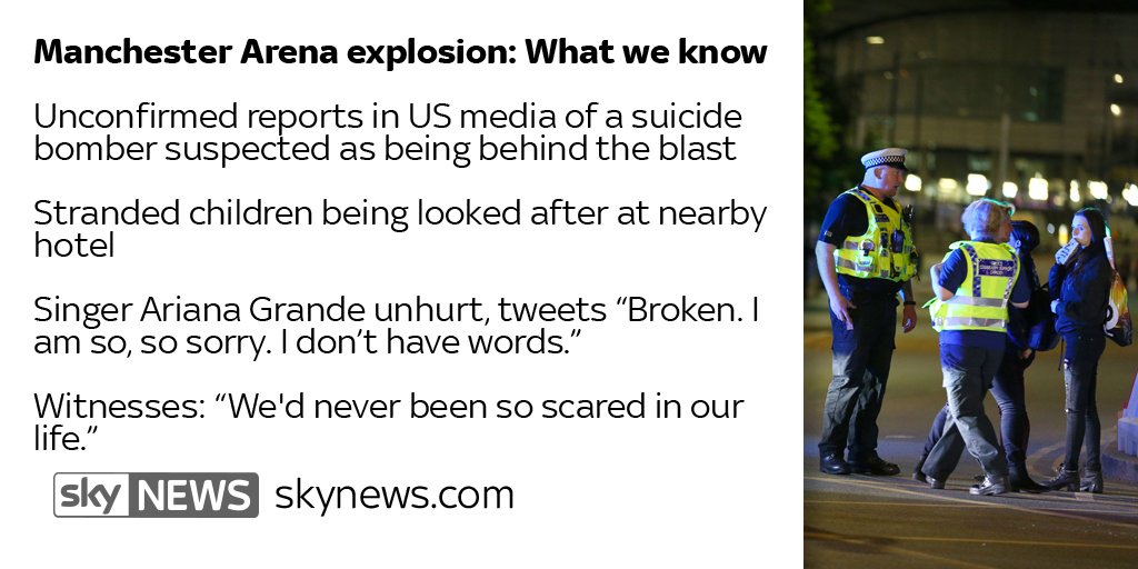 SkyNews's tweet photo. Manchester Arena explosion: What we know about the deaths at an @ArianaGrande concert https://t.co/yawga72HEo