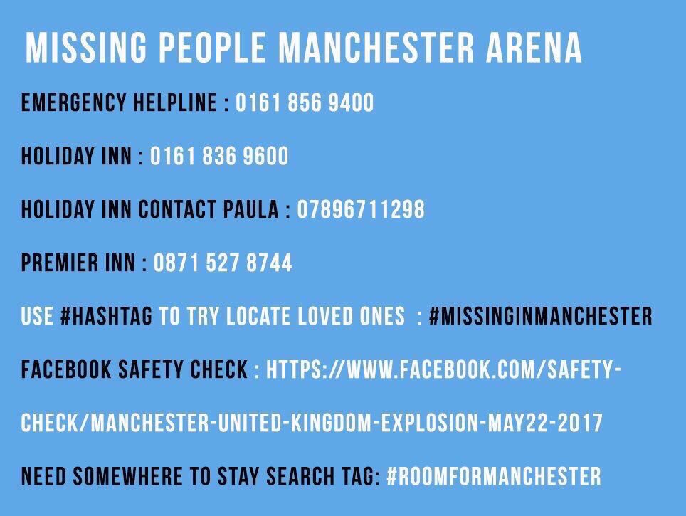 suziperry's tweet photo. Important contacts #manchesterattack https://t.co/46wIk2SJei