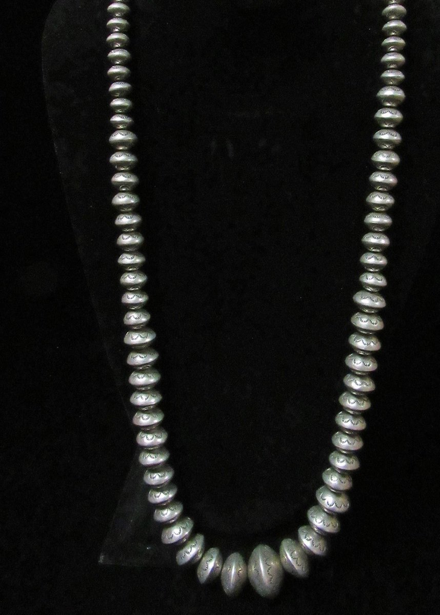 NativePawn's tweet image. #NativeAmericanIndian Dead Pawn Stamped #Silver Beads 16" long #buynow $1200 on bit.ly/2rcdLli #NavajoJewelry #Antique #Necklaces