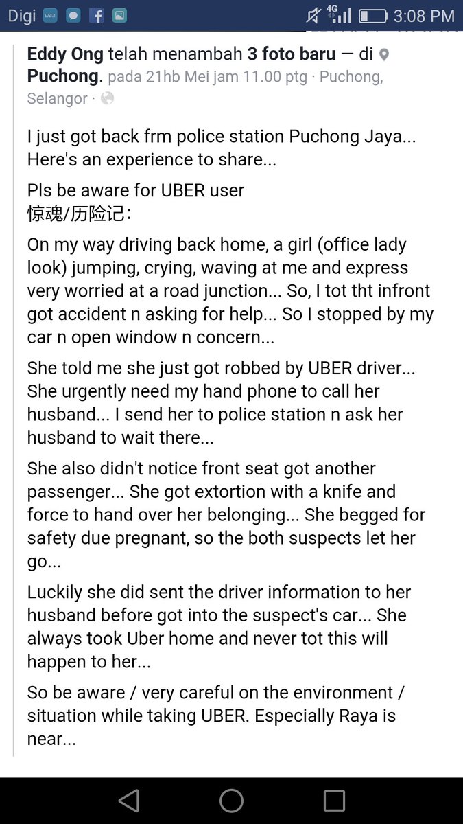 AfizaAnuar's tweet photo. Gais, hati-hati dengan driver uber ni!😠😠😠 https://t.co/UzAsRujOQV