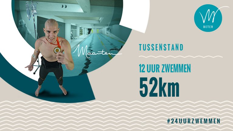 De tussenstand na 12 uur zwemmen: meer dan 52km! Go <a href="/mvdweijden/">Maarten vd Weijden</a>! 
#24uurzwemmen