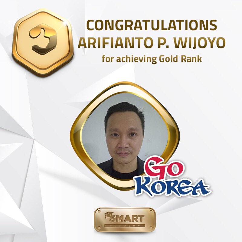 SmartInPays's tweet photo. SIP New Rank Continues
For achieving Gold Rank (Korea Trip Achiever) Mr. Arifianto Putro W (Pengusaha) #KoreaTripAchiever #SIPGold https://t.co/Y6B8QOVF35