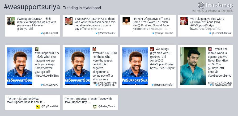 TrendsHyderabad's tweet photo. #wesupportsuriya is now trending in #Hyderabad

https://t.co/qXRaJxOT7T https://t.co/hxHba8HjrG