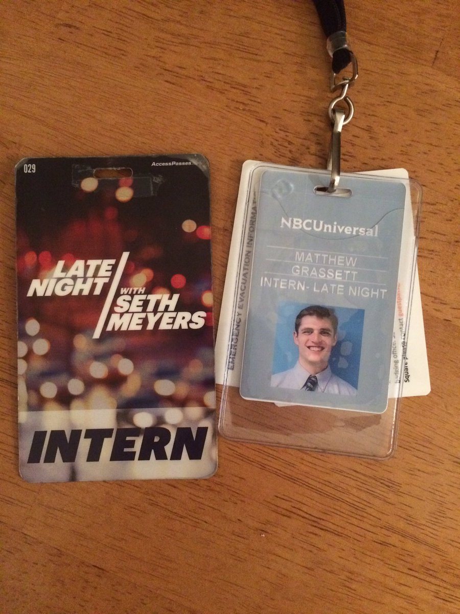 mattgrassett's tweet photo. Day 2 at Late Night with Seth Meyers. I have never been so excited to work in my life! #NBCUintern https://t.co/QOqMpS2Znb