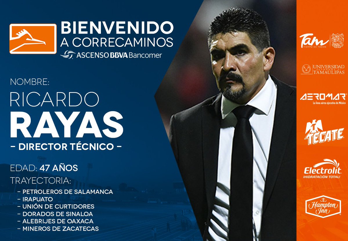 CFCorrecaminos's tweet photo. ¡Bienvenido Ricardo Rayas! Nuevo DT de nuestro equipo de @AscensoMx. Llega con toda su experiencia y calidad. Mas en https://t.co/8AqgxD7zBQ https://t.co/aRIk6mpwrL