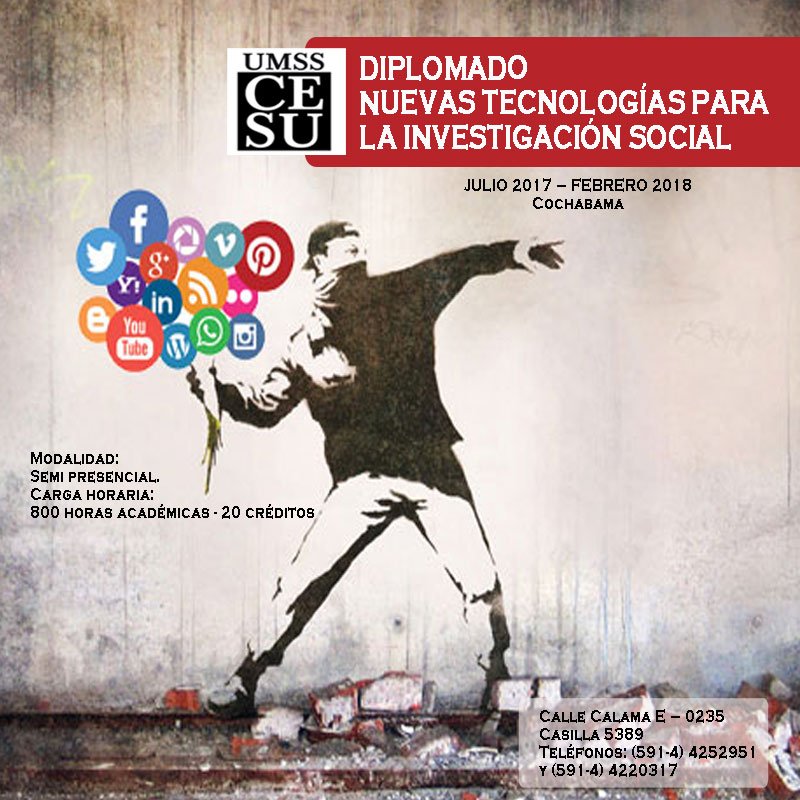 PolisRed's tweet photo. #DIPLOMADO NUEVAS TECNOLOGÍAS PARA LA INVESTIGACIÓN SOCIAL @CESU_UMSS https://t.co/49XrqYqA9b
