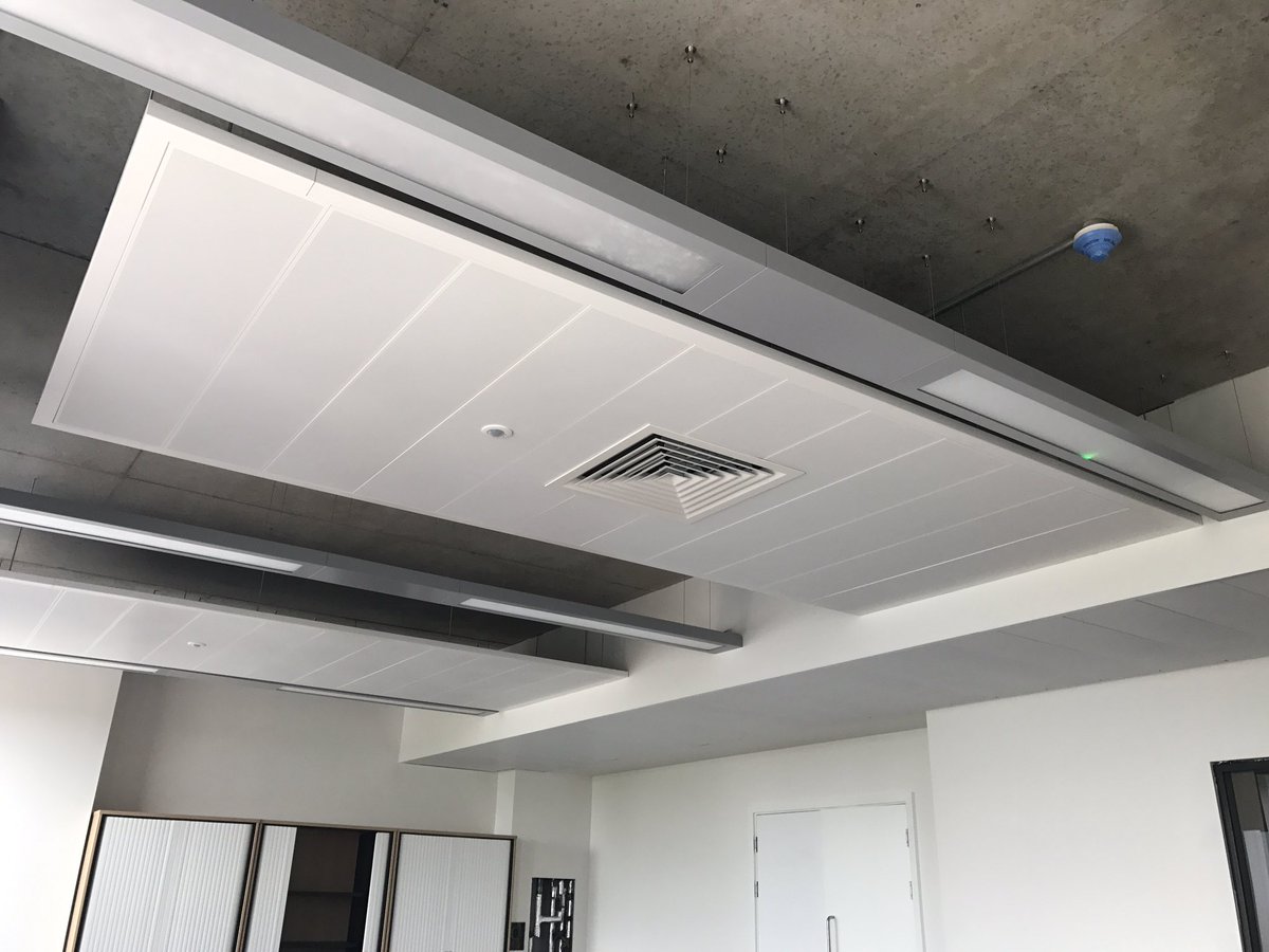 WillMDStewart's tweet photo. Love the look of the hanging ceiling rafts with an exposed concrete finish above, very modern in my opinion! #AllamMedicalBuilding https://t.co/QSG1y5ODFV