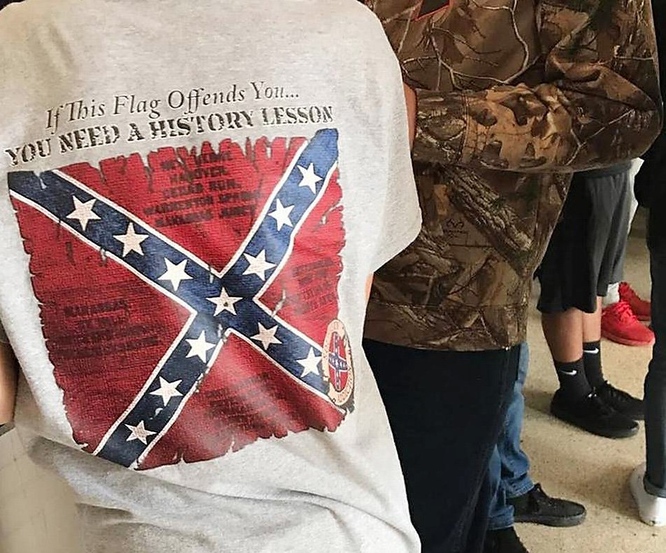 Could #OrangeCountySchools be moving to ban #confederateflag T-shirts like this in student dress code? bit.ly/2rOOD0e