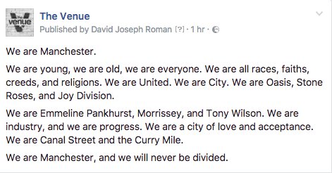 Venue_MCR's tweet photo. We are Manchester, and we will never be Divided. https://t.co/jkf8j6OxsJ