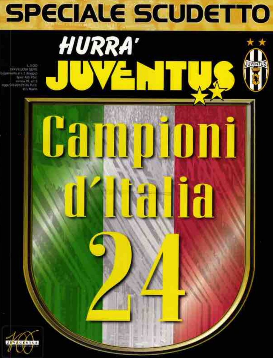 juventusfc's tweet photo. 1997: #OnThisDay la Juve vince lo Scudetto numero 2️⃣4️⃣! 🇮🇹 https://t.co/y0S3J0GjQn